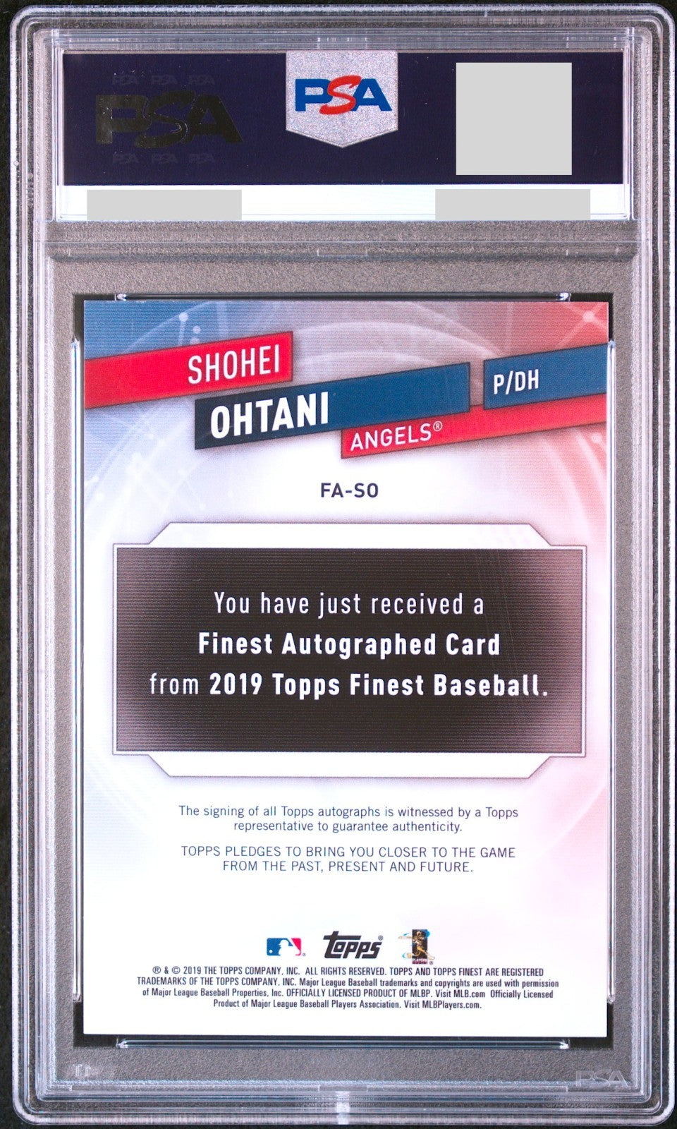 PSA 9 Shohei Ohtani 2019 Topps Finest Autographs On Card FA-S0 Angels1