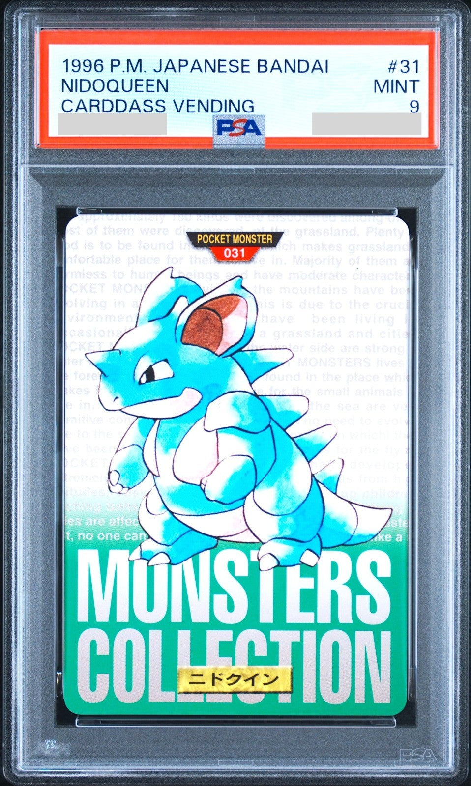 PSA 9 Nidoqueen Carddass Vending 031 Green Bandai Japanese Pokemon 19960