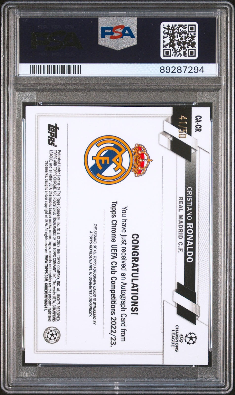 PSA 10 Cristiano Ronaldo 2023-24 Topps Chrome UCC /50 Autograph Gold refractor1