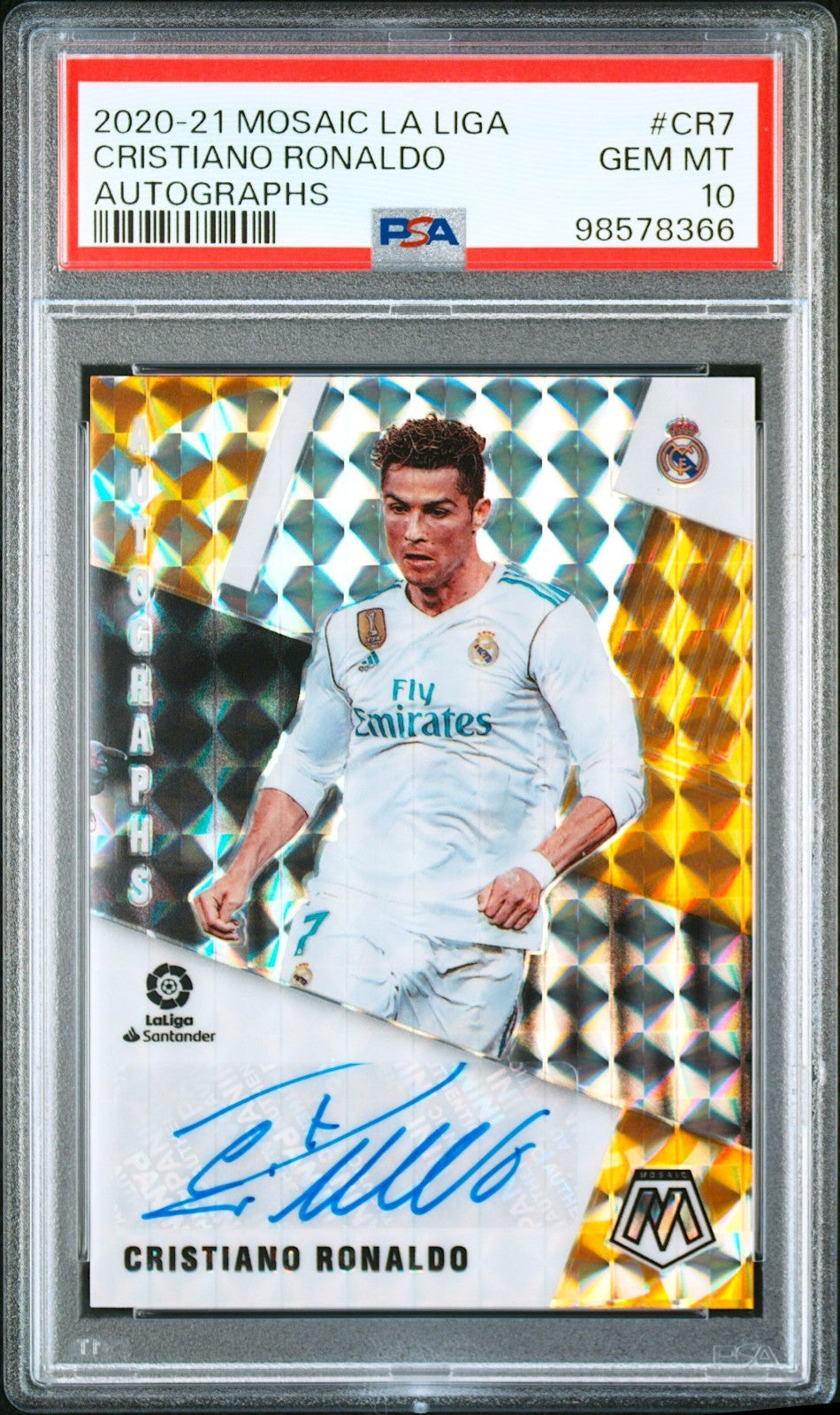 PSA 10 Cristiano Ronaldo 2020-21 Panini Mosaic La Liga Autograph CR70