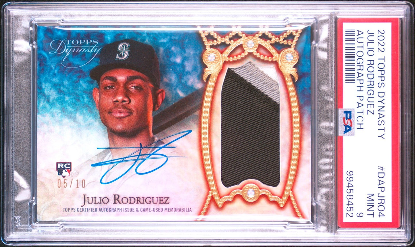 PSA 9 Topps Dynasty 2022 Julio Rodriguez Patch Auto Autograph /10 RC #DAP-JRO40
