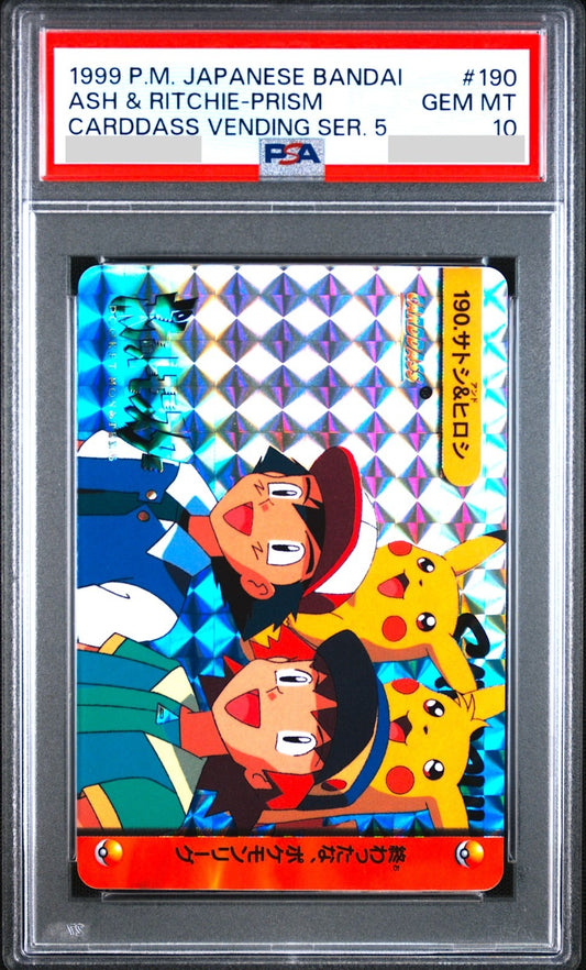 PSA 10 Ash & Ritchie Pikachu Prism 190 Vending Carddass Bandai Pokemon Japanese0