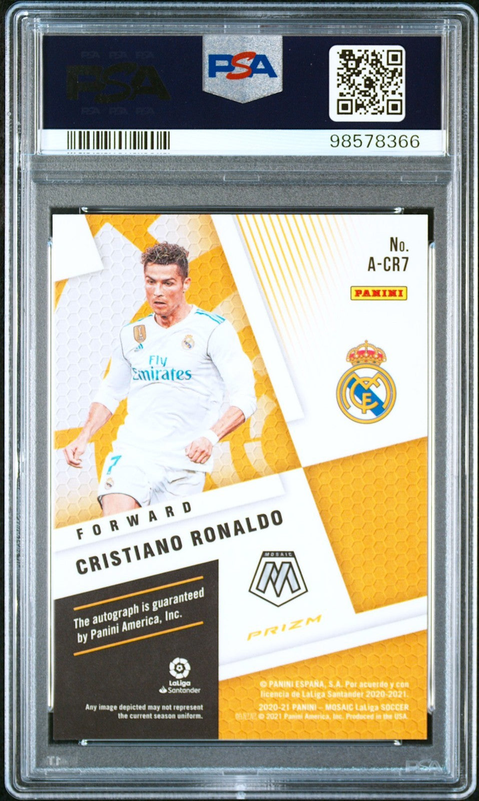 PSA 10 Cristiano Ronaldo 2020-21 Panini Mosaic La Liga Autograph CR71