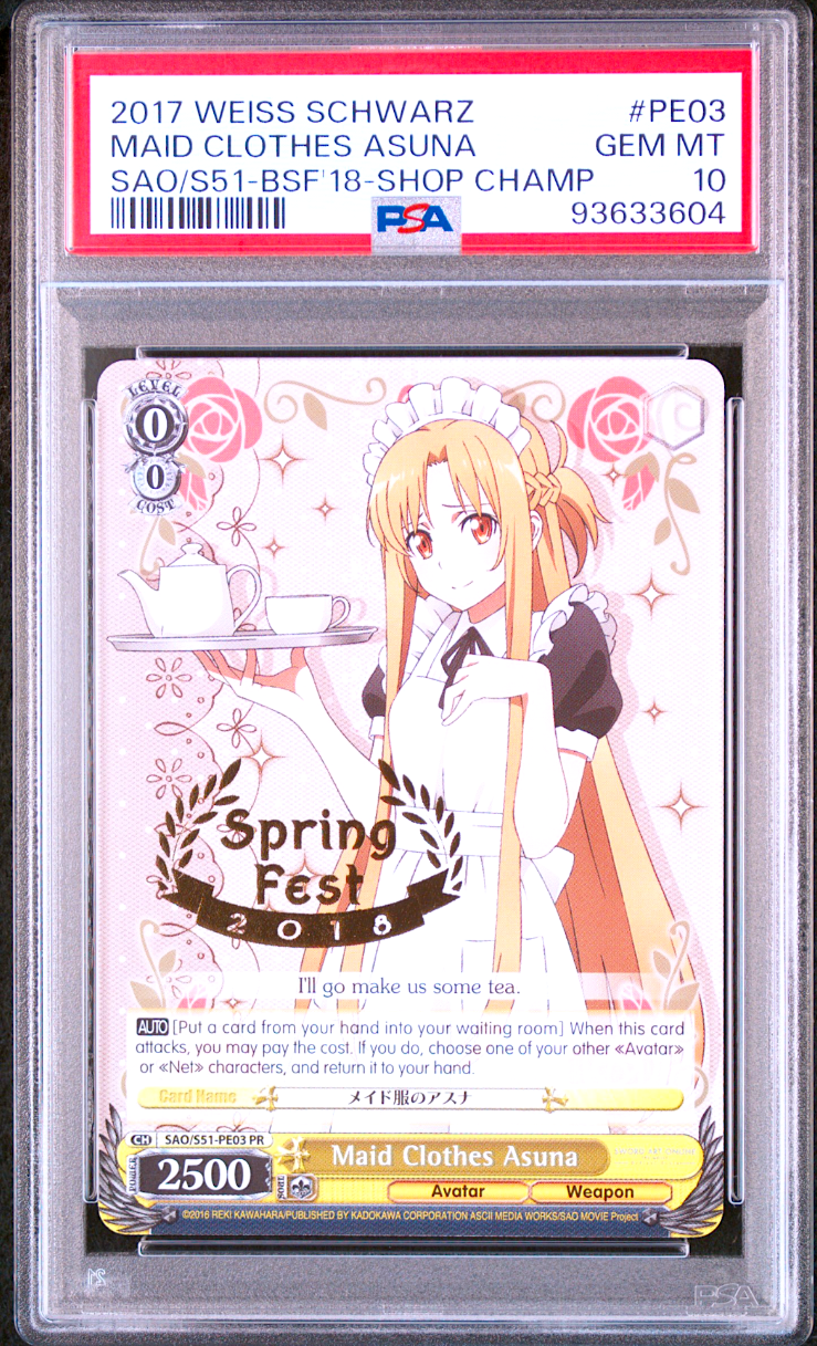 PSA 10 Weiss Schwarz Asuna Maid English Promo PE03 PR Sword Art Online Sao0