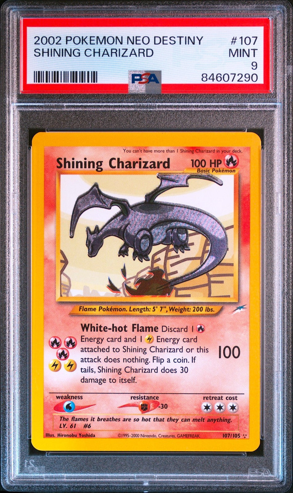 PSA 9 Shining Charizard 107/105 Neo Destiny English Pokemon Card Rare 20020